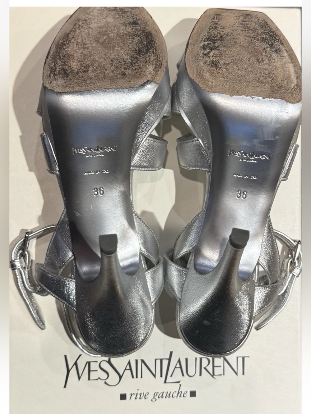 Yves Saint Laurent Metallic Silver Tribute Stiletto Heels Sandals Size 36/6 - Picture 5 of 13